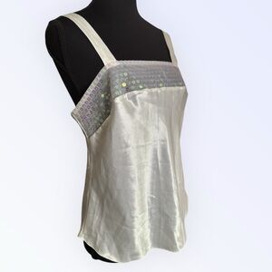 Vintage Lucie Ann II Ivory Sequin Satin Camisole Lingerie Slip Top Size 34